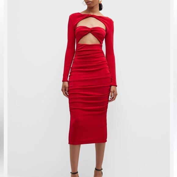 SER.O.YA Eden dress red cut out bodycon slinky midi Retrofete Revolve XXS - Picture 3 of 10